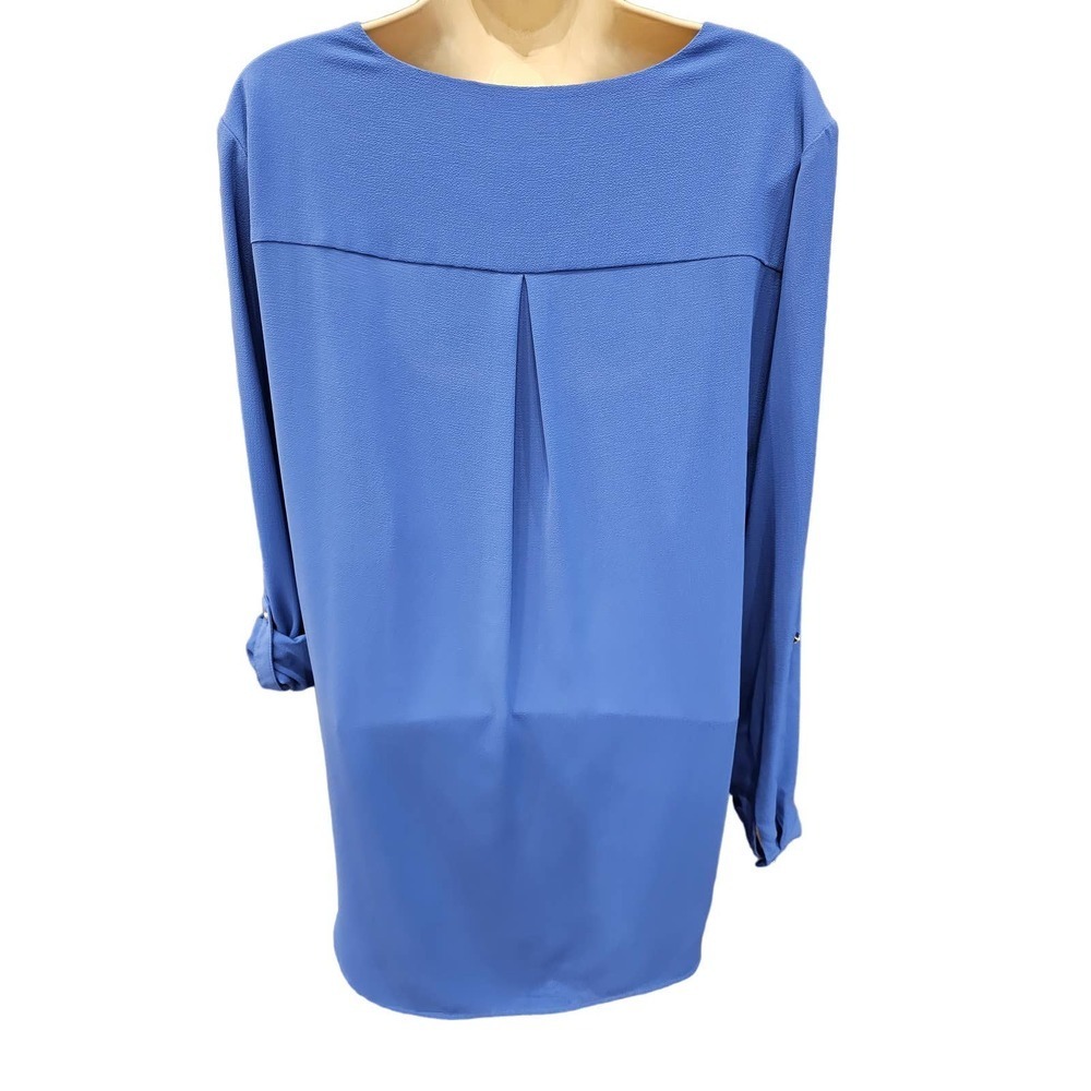NWT M&Co blueberry blush pleated front blouse tunic roll tab sleeve 16 - Picture 2 of 6